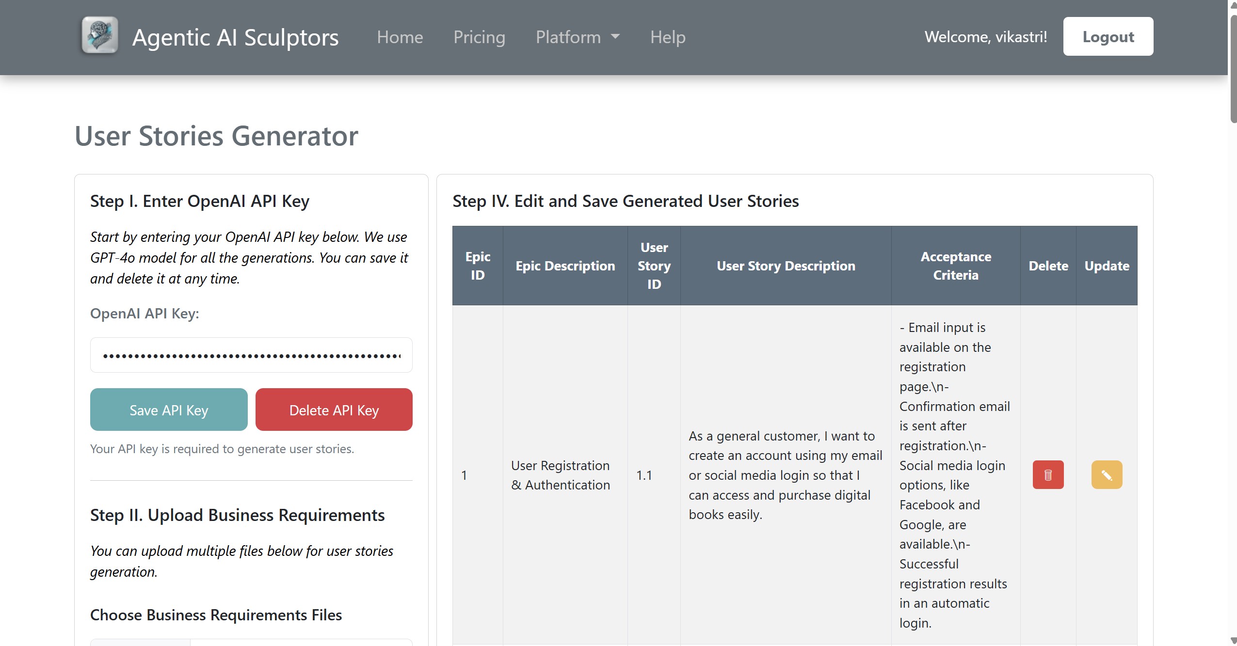 User Stories Generator